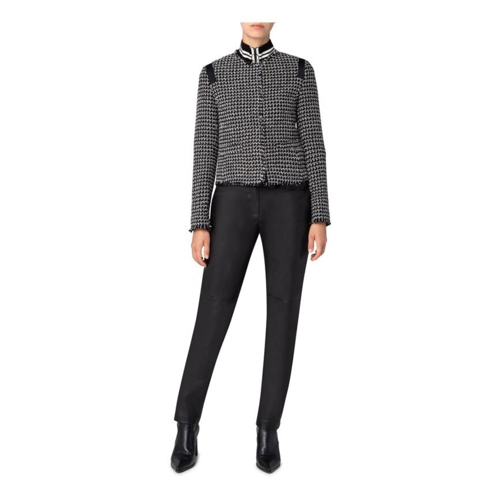 Akris Punto Womens 6 Black White Tweed Boucle Jacket Blazer Fringe Trim Luxury
